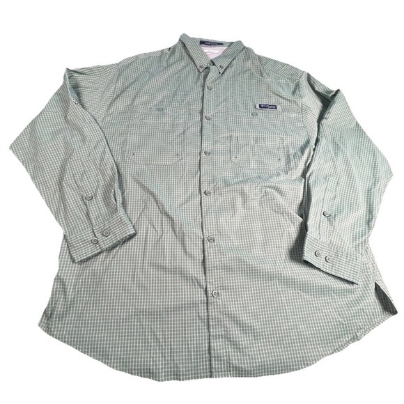 Columbia Shirt Mens XXL 2XL Green Plaid Super Tamiami Fishing Button Down Vented - Picture 1 of 9